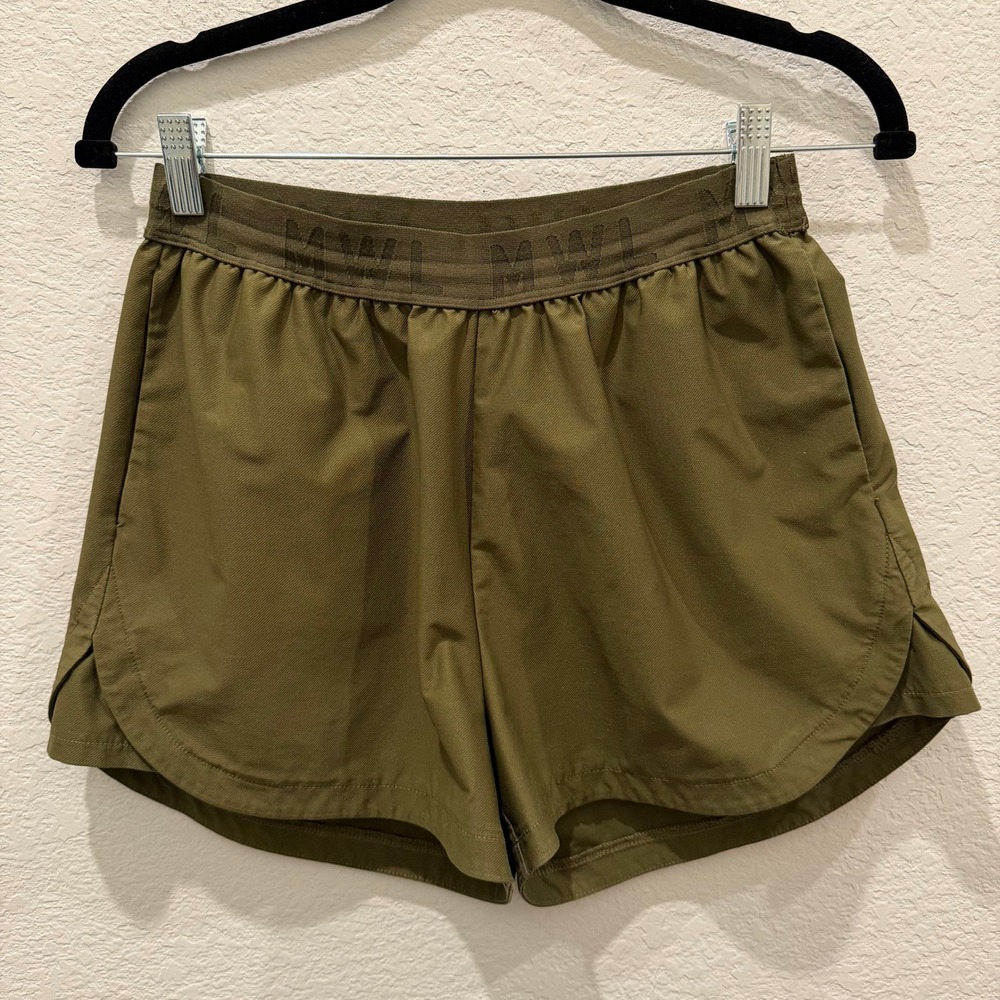 Madewell MWL Olive Green Running Shorts Elastic Logo Waistband Small